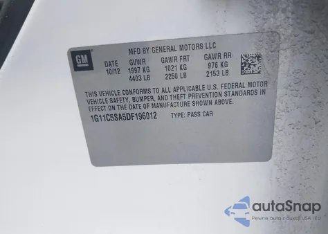 2013 Chevrolet Malibu 1Lt из США, поврежденный, VIN 1G11C5SA5DF196012